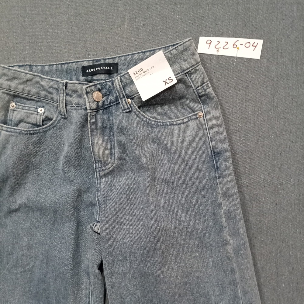 Aeropostale Aero Baggy Wide Leg Jeans Light Wash Cherry Bow Embroidery XS NEW